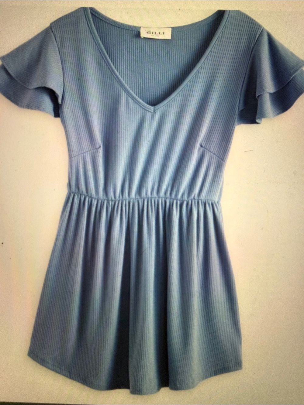 Gilli Blue Arden Ribbed V-Neck Flutter Maternity Top